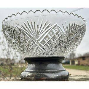 Rare Find Antique 1895 EAPG Tartenum Glass Company Metal Footed Serving Bowl GUC